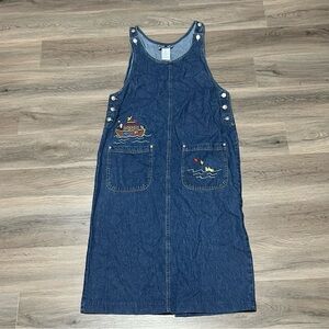 True Blue M Blue Jean Dress Jumper Overall Noahs Ark Embroidered Cottagecore VTG